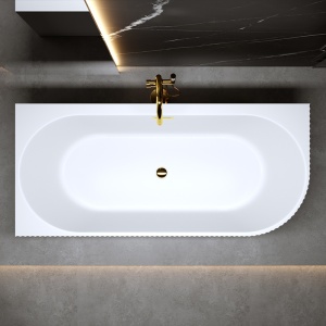 Cada de baie suport RIO 504D, Dimensiune 170x75cm/Stanga, Culoare Alb, Deversor Auriu Lucios - Img 5