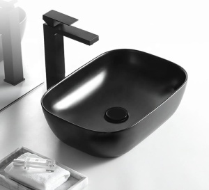 Chiuveta de blat PRO ERA TOKYO, Dimensiuni 45.5x32x14 cm, Forma Dreptunghiulara, Ceramica sanitara, Fara gaura baterie, Negru Mat - Img 2