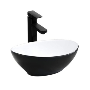 Chiuveta De Blat PRO VERA, 40.5x33x 14 Cm, Montaj Pe Blat, Design Deosebit, Forma Rotunda, Ceramica Sanitara, Alb / Negru - Img 1