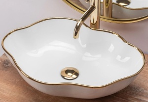 Chiuveta de blat REA ERA PEARL GOLD, Dimensiuni 51.5x 37.5 x13.5cm, Forma asimetrica, Ceramica sanitara, Alb Auriu - Img 5
