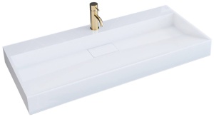 Chiuveta de blat REA Goya 100, 100x46 x 14 cm, Montaj Pe Blat, Design Deosebit, Placa de conglomerat, Alb - Img 1