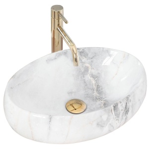 Chiuveta de blat REA LINDA GRANIT, Dimensiuni 48 x 34x 14.5cm, Forma Ovala, Ceramica sanitara, Imitatie Marmura - Img 1