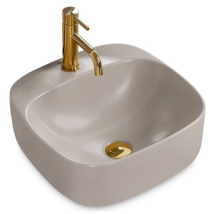 Chiuveta de blat REA LUIZA Grey Matt 42, Dimensiuni 42.5 cm x 42.5 x 15.5 cm, Ceramica Sanitara,Gaura baterie, Gri Mat