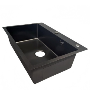 Chiuveta de bucatarie Alor BL cu o singura cuva, otel negru, cu gaura de baterie, dimensiune 68x45 cm - Img 4