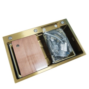 Chiuveta de bucatarie Costa Gold cu o singura cuva si cascada multifunctionala, dimensiune 75x46 cm - Img 7