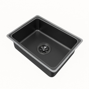 Chiuveta de bucatarie Tokyo cu o singura cuva si cascada, Dimensiune 75x46cm, Culoare Neagra - Img 3