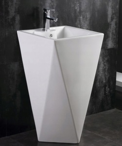 Chiuveta Independenta PRO VELDMAN ROCK FREE-STANDING, Dimensiuni 47x47 X 83 Cm, Forma Patrata, Cu Gaura Baterie, Alb - Img 2
