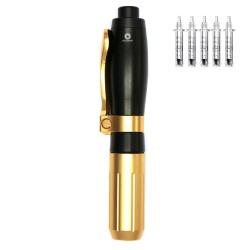 Dispozitiv tip hialuron pen NeoSimply® pentru aplicare acid hialuronic, fara ace, lifting facial, anti aging, marire buze cu 5 ampoule incluse, Gold