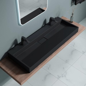 Lavoar De Blat PRO DEXTER BLACK, diferite dimensiuni, Montaj Pe Blat, Design Deosebit,Cu 1/2 Gauri sau fara Gaura Baterie,Conglomerat, Negru Mat - Img 7