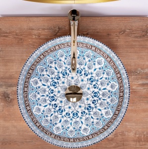 Lavoar de blat REA ARTE BLUE, Forma Rotunda, Ceramica sanitara - Img 3