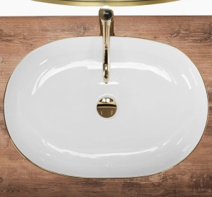 Lavoar De Blat REA CLEO ALB cu MARGINEA AURIE, Dimensiuni 60.5 X 41 X 14 Cm, Montaj Pe Blat, Forma Ovala, Ceramica Sanitara, Alb/Auriu - Img 2