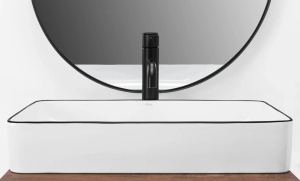 Lavoar De Blat REA DENIS BLACK EDGE, Dimensiuni 61.5 X 35 X 11 Cm, Montaj Pe Blat, Forma Dreptunghiulara, Ceramica Sanitara, Alb/Negru - Img 2