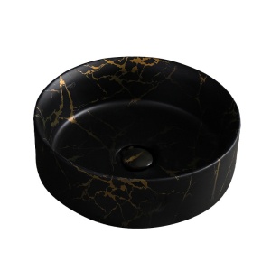 Lavoar pe blat, Lava, marmura ceramica negru cu model auriu, Rotund 36cm - Img 1