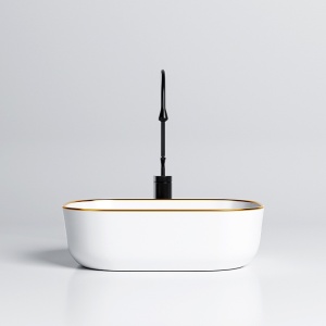 Lavoar pe Blat, Milo, Marmura Ceramica, Alb Lucios cu margine Gold Lucios , Dreptunghiular 45,5 x 32,5 x 13,5 cm - Img 8