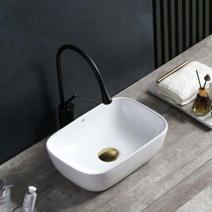 Lavoar pe Blat, Milo, Marmura Ceramica Alb Lucios , Dreptunghiular 37 x 25 x 11,5 cm - Img 7