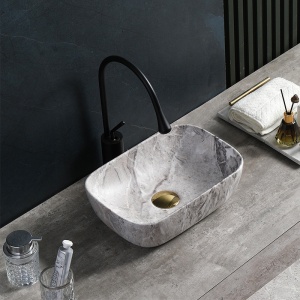Lavoar pe Blat, Milo, Marmura Ceramica Gri, Dreptunghiular 45,5 X 32,5 X 13,5 cm - Img 9
