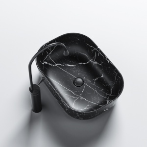 Lavoar pe Blat, Milo, Marmura Ceramica Negru Mat cu Model Alb , Dreptunghiular 45,5 x 32,5 x 13,5 cm - Img 7