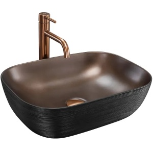 Lavoar pentru blat Rea Belinda , Design Modern, Culoare Copper Brush/ Black - Img 1