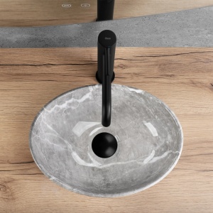 Lavoar pentru blat REA Mini Grigio, Design Modern , Imitatie de piatra - Img 7