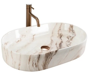 Lavoar pentru blat Rea Nadia 60cm, Design Modern, Culoare Marrone/Imitatie piatra - Img 1
