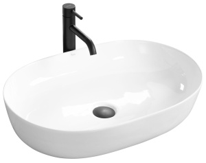 Lavoar REA CLEO White, oval, 60.5x40.5 cm, montaj pe blat, ceramica sanitara, fara gaura baterie, Alba - Img 1