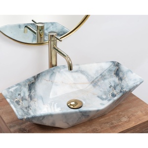 Lavoar REA VEGAS Granit Shiny, 57x37x12cm, montaj pe blat, design deosebit, ceramica sanitara, Gri - Img 2