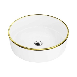 Lavoar rotund cu montare pe blat Spectrum Rosina Gold Line alb-auriu