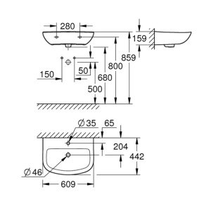 Lavoar suspendat Grohe Bau Ceramic 60 cm alb lucios - Img 3