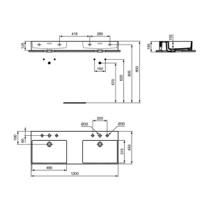 Lavoar suspendat Ideal Standard Atelier Extra alb lucios 120 cm cu 3 orificii baterie si preaplin - Img 12