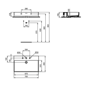 Lavoar suspendat Ideal Standard Atelier Extra cu 3 orificii baterie si preaplin alb lucios 70 cm - Img 12