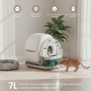 Litiera Automata Smart SeveShop, pentru Pisici, Auto-Curatare si Sterilizare Automata, Control prin Aplicatie Mobila, Afisaj LED cu Comenzi Intuitive, Functie de Curatare Usoara, Design Oval Modern, Capacitate 9L, Alb - Img 8