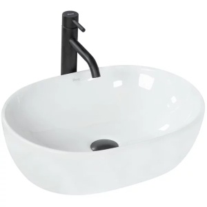 Pachet lavoar pe blat Rea Amelia alb 48 cm, baterie lavoar Ideal Standard Ceraline negru si ventil lavoar Click-Clack negru - Img 8