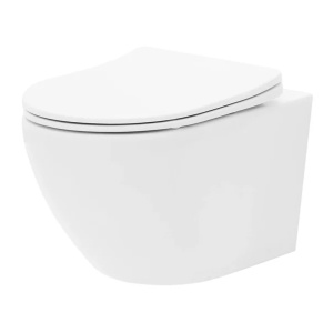 Pachet vas wc suspendat Rea Carlo Mini Basic, capac softclose si set dus igiena intima auriu cu baterie incastrata Invena Bidetta - Img 3