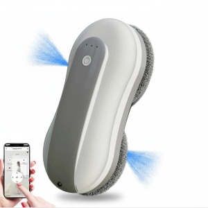 Robot Curatare Geamuri, SeveShop®, Robot Spalat Geamuri Cu Pulverizare Apa Bidirectionala, Stergator Electric Ultra-Subtire Pentru Sticla, Aspirator Geamuri Cu Control APP Si Telecomanda, Tehnologie iAdapt, Protectie Cvadrupla, Alb
