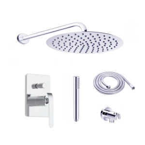 Set Baterie Dus 2 Functii PRO CONCEALED Crom, Montaj In Perete, Para Rotunda Tip Ploaie 20-40 Cm, 2 Functii De Curgere A Apei, Finisaj Crom