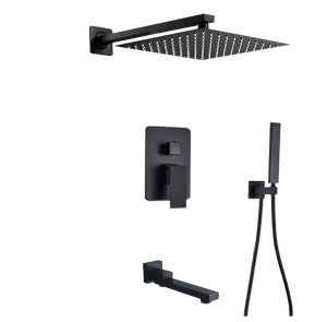 Set baterie PRO2 cu trei functii , pentru cada si dus , cu para patrata tip ploaie , baterie incastrata