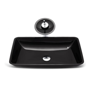 Set Complet Chiuveta De Blat PRO ERA GLASS BLACK cu accesorii, 55x36x 10 Cm, Montaj Pe Blat, Design Deosebit, Sticla Temperata, Negru