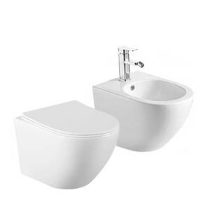 Set Vas Wc+Bideu PRO VITO RIMLESS, Montaj Suspendat, Ceramica Sanitara, Capac Slim Premium Soft-Close Inclus, Alb