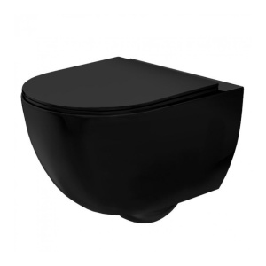 SET Vas WC REA CARLO Mini Rimless, Suspendat, Ceramica Sanitara, 49.5 X 37 X 35.5 cm, Capac Soft-Close Inclus, Negru Mat - Img 3