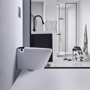 Set vas WC Smart ,cu functie bideu, Buton Crom, cadru inclus - Img 3