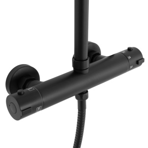 Sistem Complet De Dus Cu Termostat REA BLISS BLACK, Montaj Pe Perete, Para Rotunda Tip Ploaie 20 xX 20 Cm, 2 Functii , Finisaj Negru Mat - Img 5
