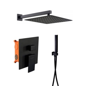 Sistem de dus PRO QUADRO Black, montaj incastrat in perete, ploaie de dus, 2 functii, finisaj negru mat