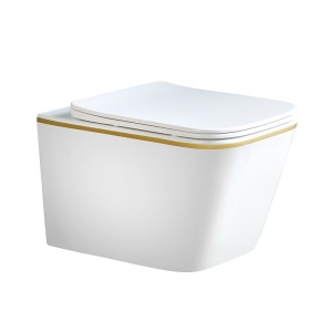Vas Wc suspendat Rain Rimless Gold Edge , capac soft-close inclus
