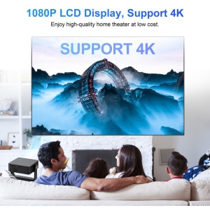 Videoproiector Inteligent Portabil, SeveShop® HM102, Full HD 1080p, Suport 4K, WiFi, Bluetooth, Android, iOS, Screen Mirroring, Autocorectie Keystone, Stand Reglabil 360°, Boxa 5W, Consum Redus, Design Compact, Negru - Img 4