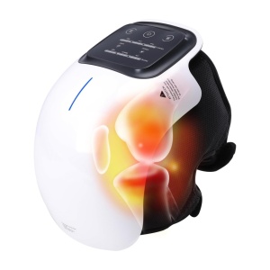 Aparat De Masaj Pentru Genunchi SeveShop®, Cu Compresie Termica, Vibratii, Infrarosu Si Laser, 3 Moduri de Incalzire, 3 Trepte de Vibratie, Ecran Tactil, Curele Reglabile, USB-C Reincarcabil, Pentru Dureri Articulare, Relaxare, Alb Negru