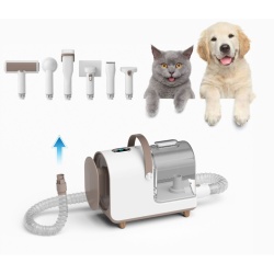 Aspirator 3in1 pentru toaletarea animalelor de companie SeveShop, aparat de tuns cu 6 accesorii, pentru descurcarea sau aspirarea parului, perie pentru aspirarea materialelor textile, alb