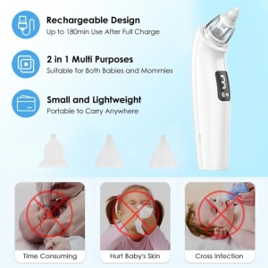 Aspirator nazal pentru copii si bebelusi NeoSimply®, Portabil, 3 Viteze de aspiratie, Muzica, Lumina, Alb - Img 4
