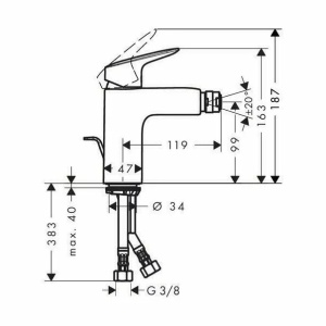 Baterie bideu Hansgrohe Logis 100 monocomanda crom - Img 2