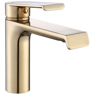 Baterie Lavoar REA HASS GOLD LOW , Montaj Pe Blat, Capat Fix, Inaltime 15 Cm, Finisaj Auriu