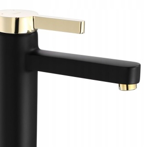 Baterie Lavoar REA POLO BLACK GOLD HIGH, Montaj Pe Blat, Capat Fix, Inaltime 28 Cm, Finisaj Negru Mat/Auriu - Img 4